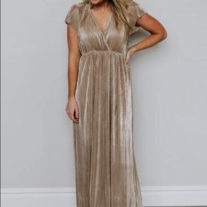 Athena Gold Pleated Maxi Dress